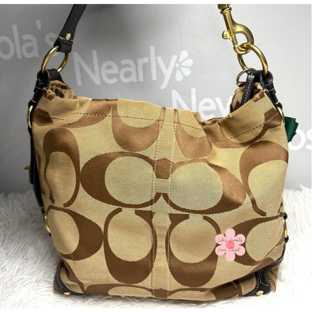 y2k COACH Black Brown Carly Large Hobo Signature Shoulder Bag Purse - Picture 2 of 16